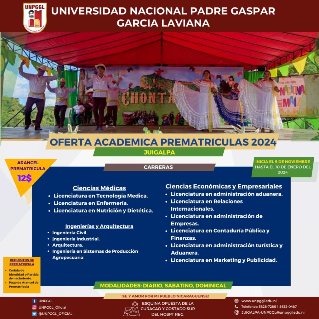 Anuncio de la Universidad Nacional "Padre Gaspar García Laviana", sede regional Juigalpa.