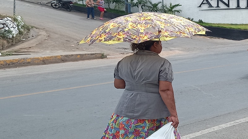 Una mujer se protege del Sol con su sombrilla. 