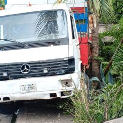 Camión sin frenos se estrelló en el portón de una vivienda