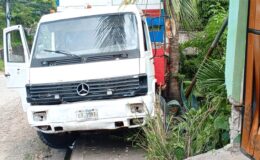 Camión sin frenos se estrelló en el portón de una vivienda