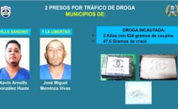 Policía de Chontales capturó a 02 sujetos con dos kilos de cocaína