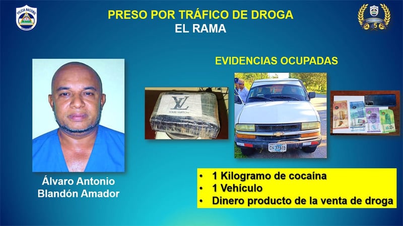 Presunto trasegador de droga capturado en ciudad El Rama. 