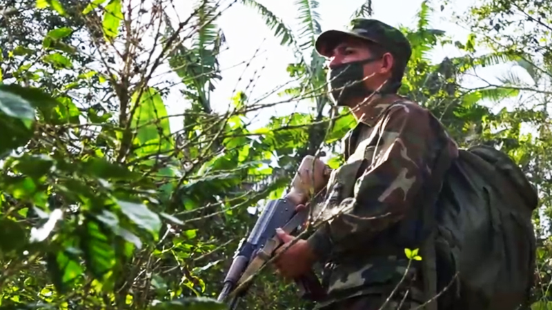 Soldados del Quinto Comando Militar brindan seguridad a las  fincas cafetaleras. 