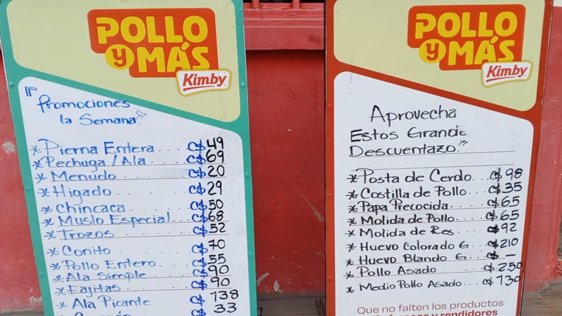 Precios de los principales cortes de pollo.