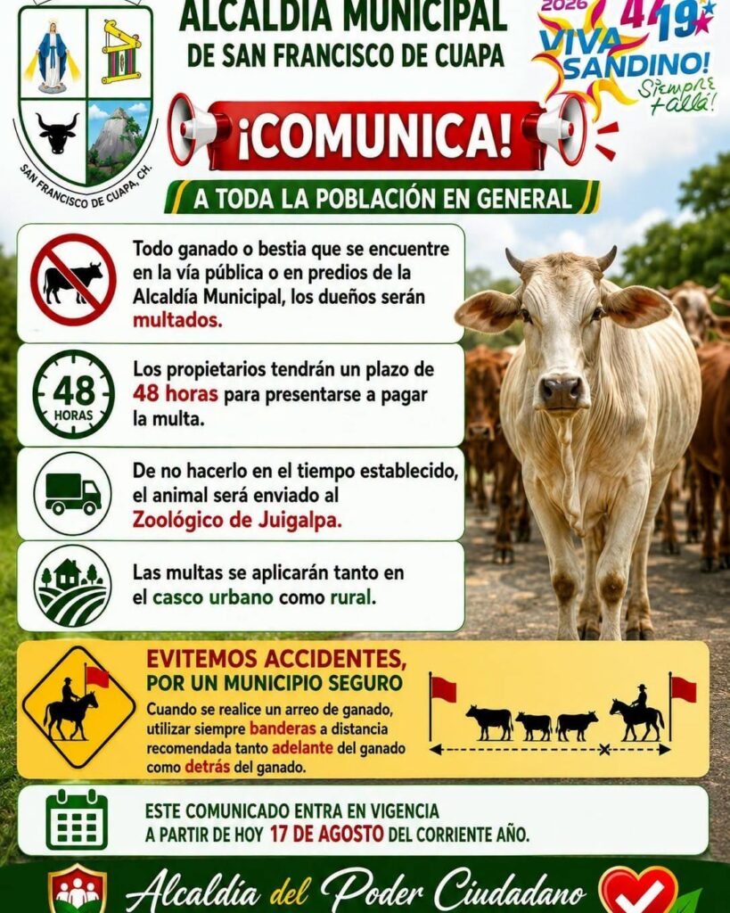 Comunicado de la alcaldía de San Francisco de Cuapa.