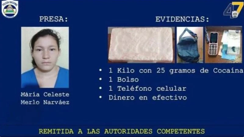 Policía de Chontales capturó a una joven con un kilo y 25 gramos de cocaína